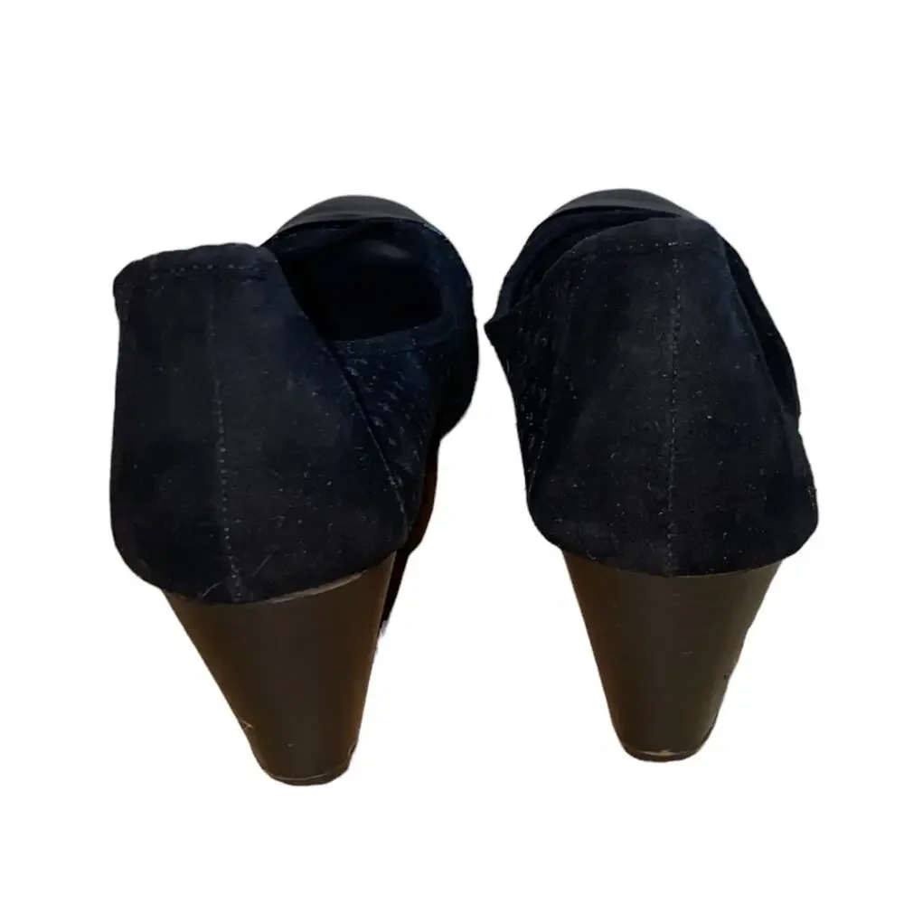 Seychelles Black Suede Wedge Heels Size 10 Cap Toe Laser Cut Comfort Shoes‎